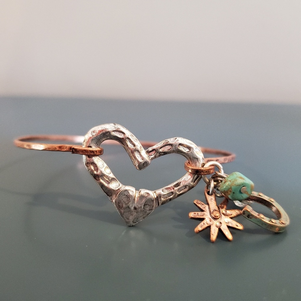 Copper and Silver Western Style Heart Bracelet